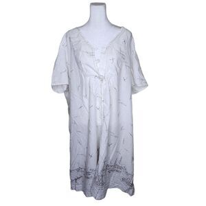 Vintage 80s Short Sleeve Sailboat Seagull House Dress Womens Size 5XL White Caft